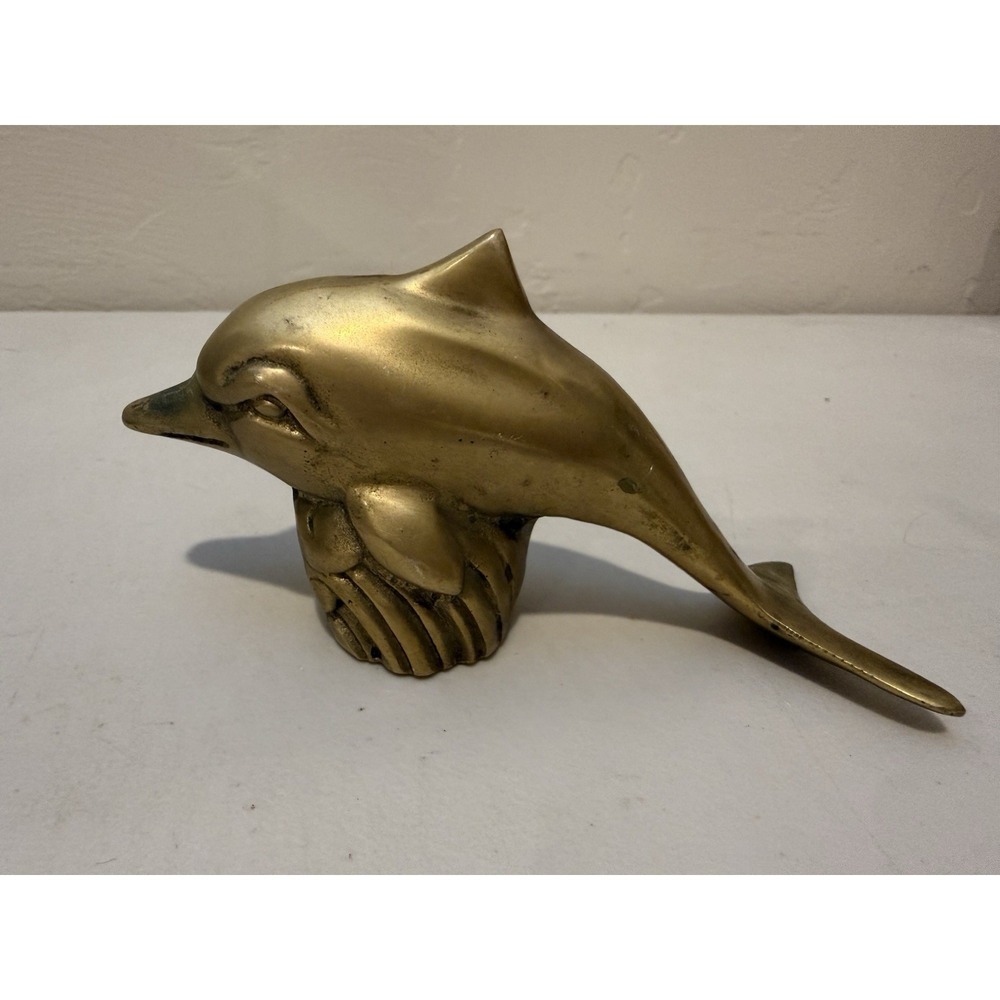 Vintage Solid Brass Dolphin figurine 5" Nautical Decor